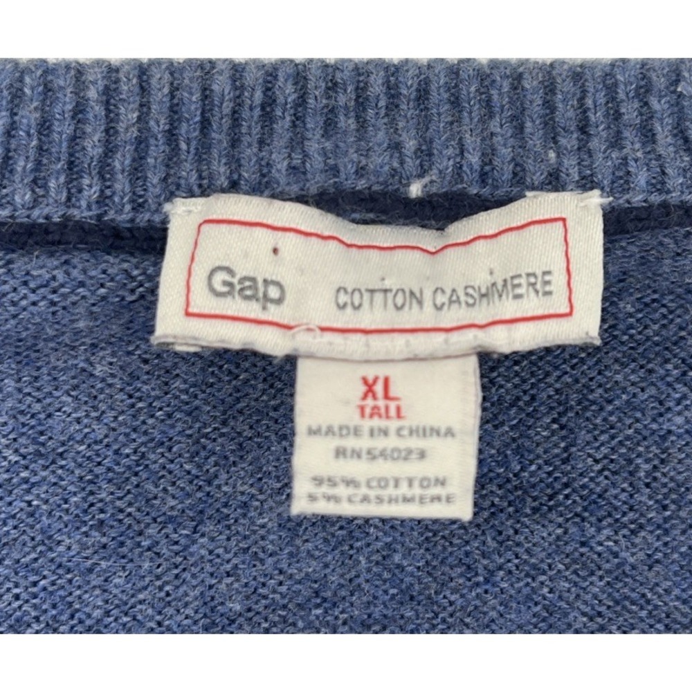 Gap V Neck Sweater Mens XL Tall Shirt Cotton Cashmere Blue Pullover Preppy - Picture 3 of 5